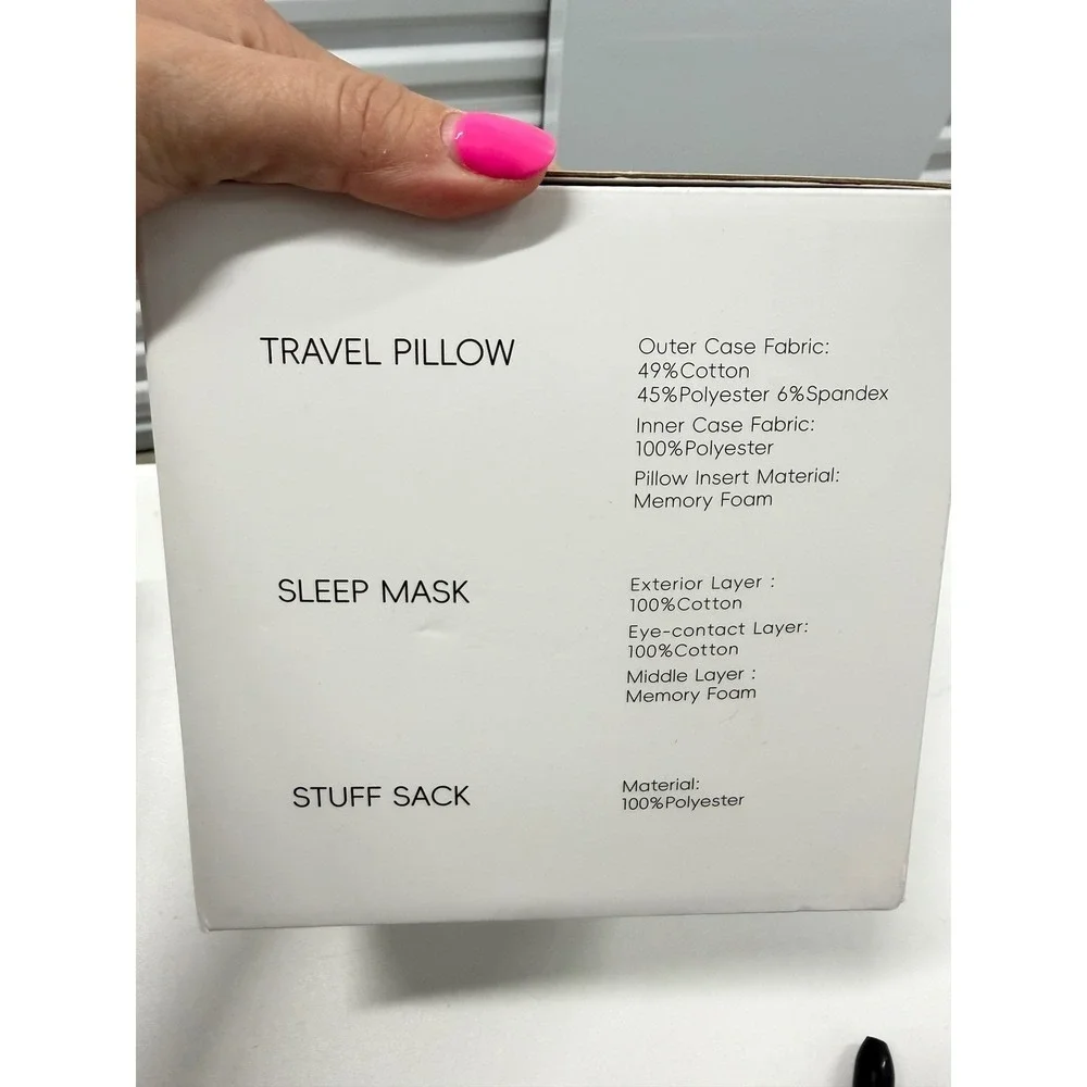 URNEXTTOUR Memory Foam Travel Pillow Set with Sleep Mask and Stuff Sack Gray
